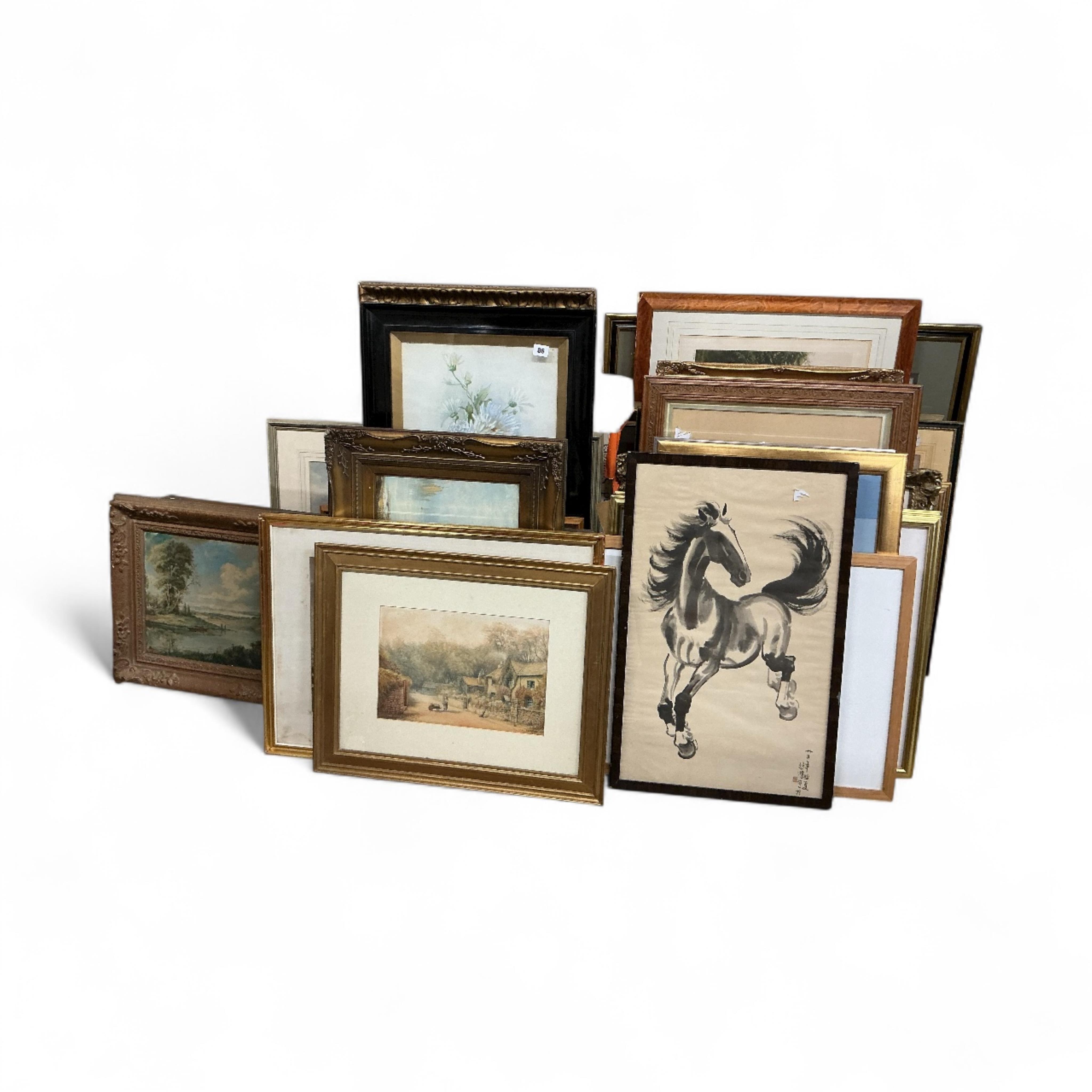 A quantity of assorted watercolours, prints and oils